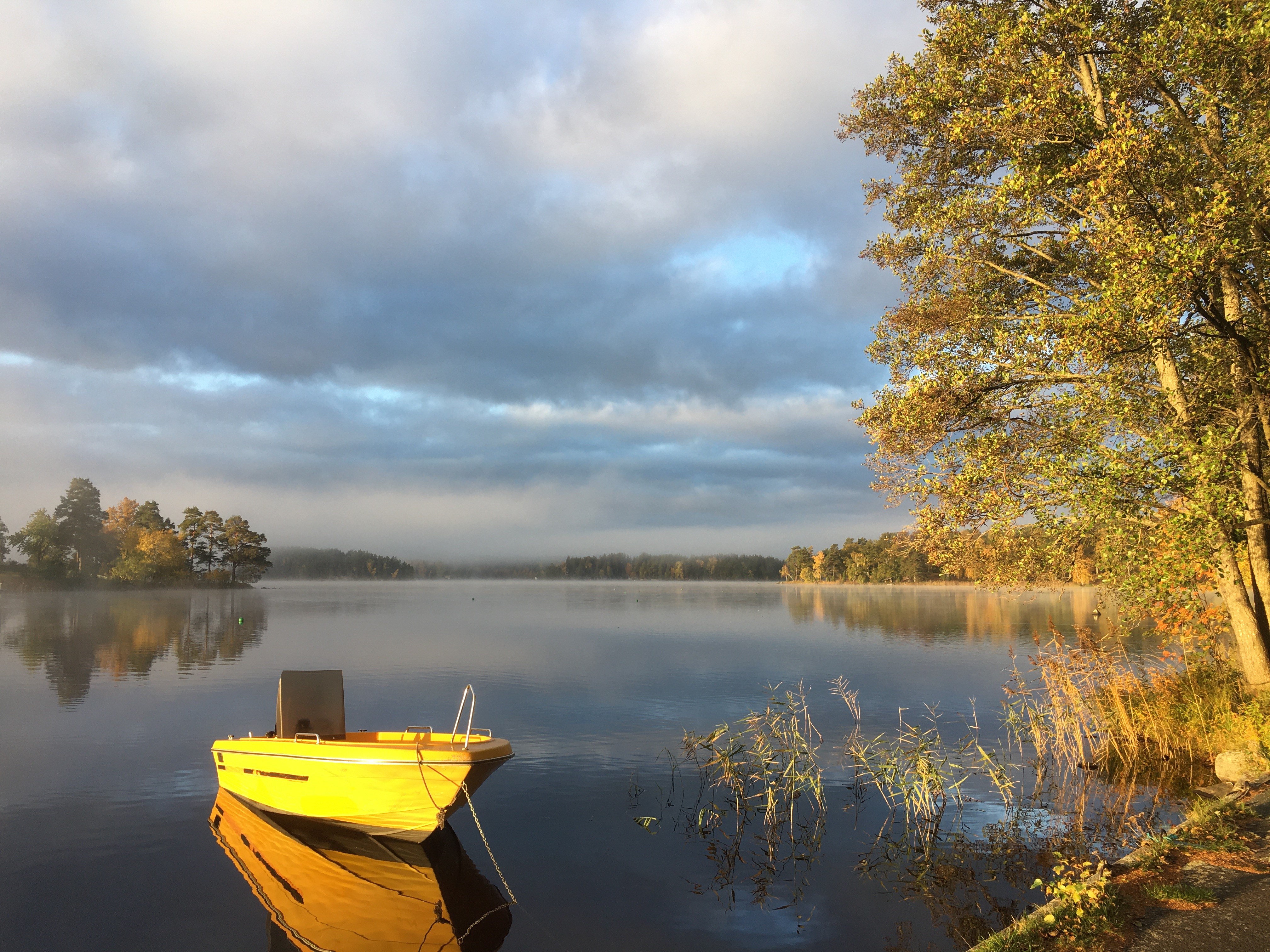 Yellow boat in sea